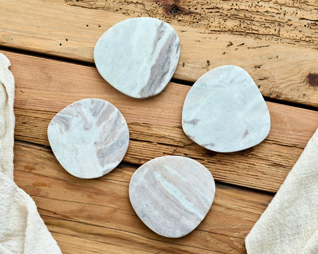 Amie Natural Polished Marble Coasters Irregular Shape
