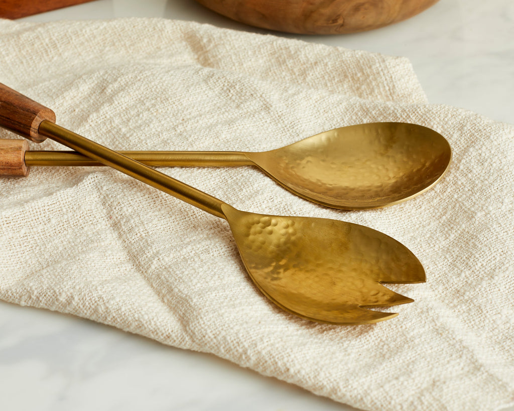 Hema Gold Salad Servers – Spoon and Fork Set, Gold Finish
