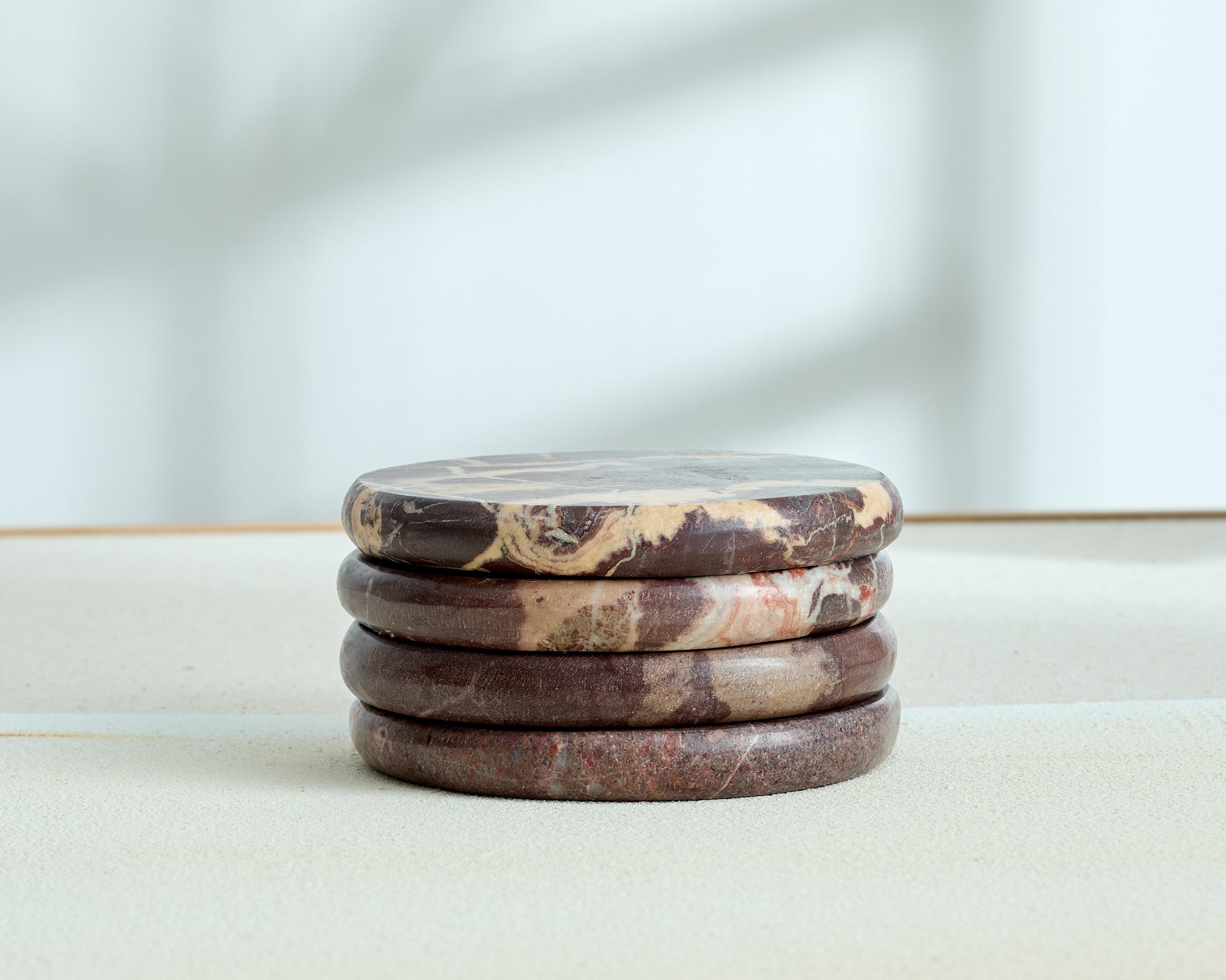 Eloise Marble Coasters – Set of 4 Rosso Levanto Red Polished Stone