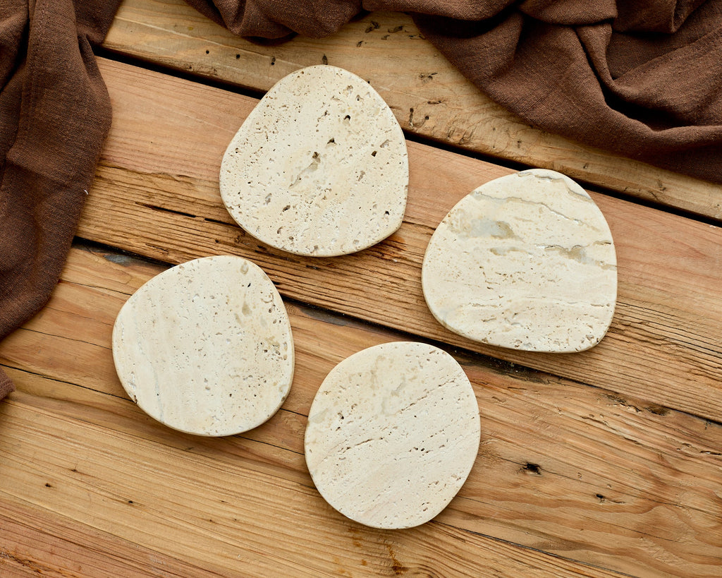 Elliot Travertine Coasters – Natural Stone Set of 4 Irregular Shape