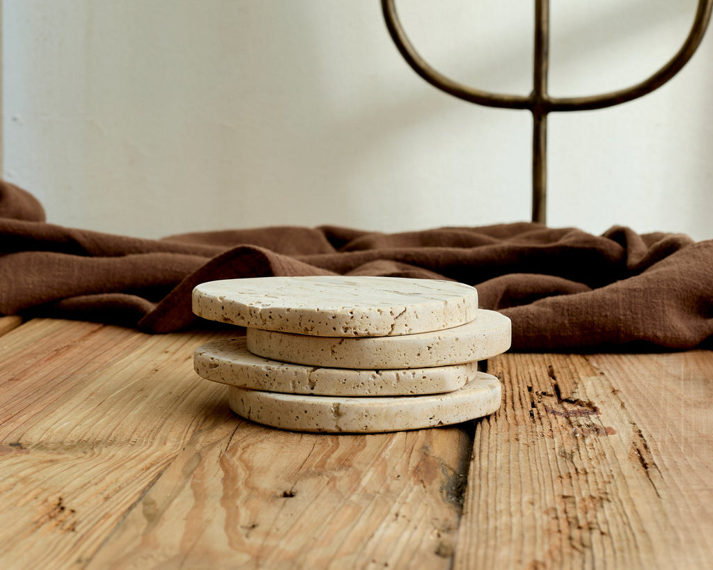 Elliot Travertine Coasters – Natural Stone Set of 4 Irregular Shape