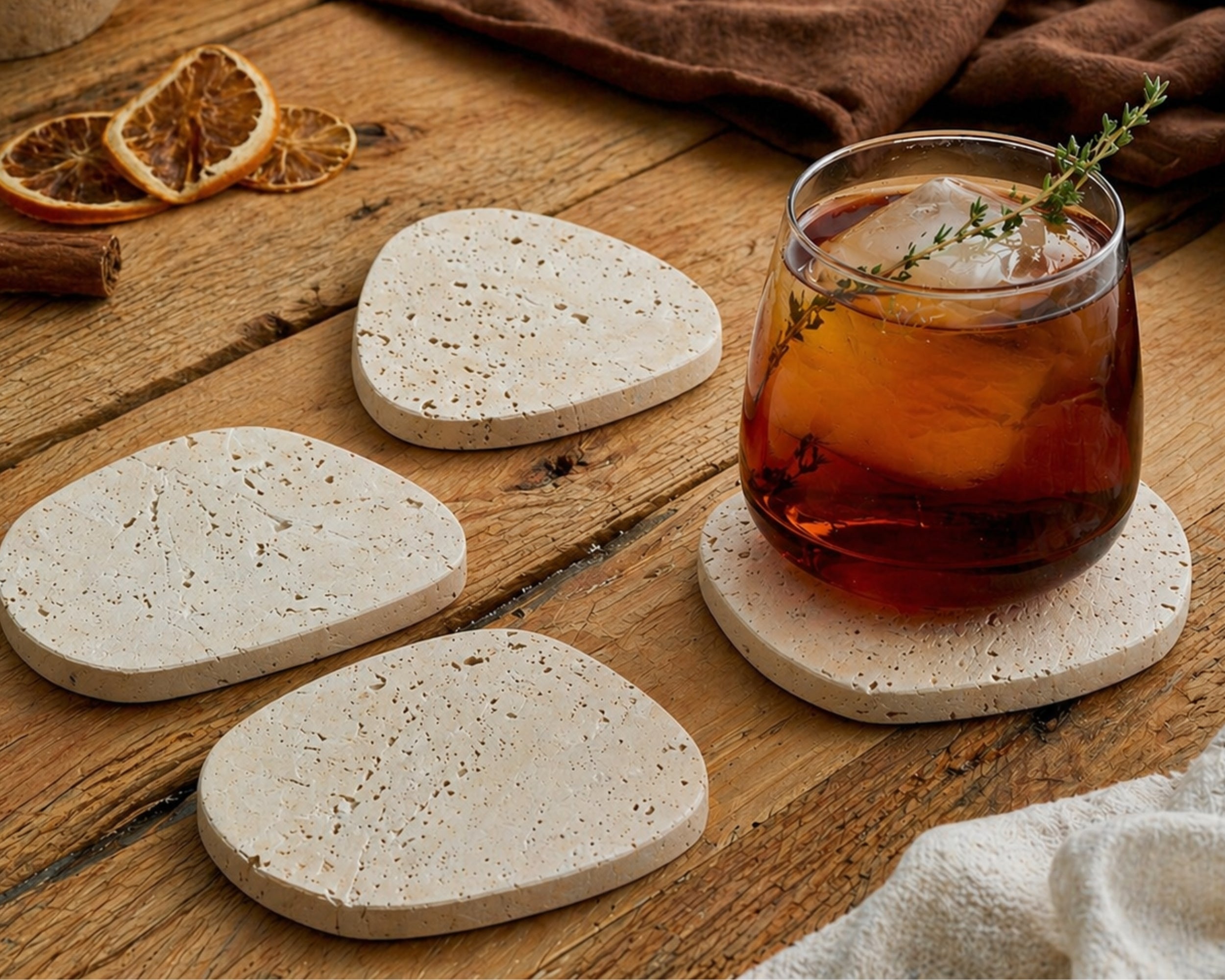 Elliot Travertine Coasters – Natural Stone Set of 4 Irregular Shape