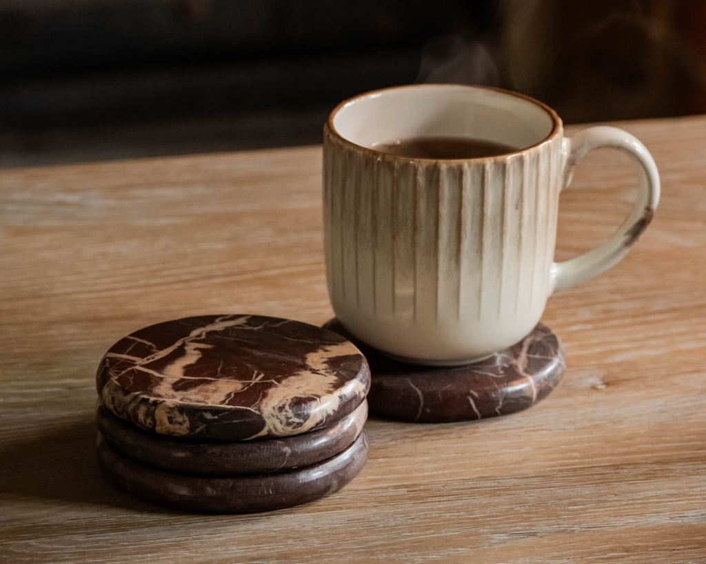 Eloise Marble Coasters – Set of 4 Rosso Levanto Red Polished Stone