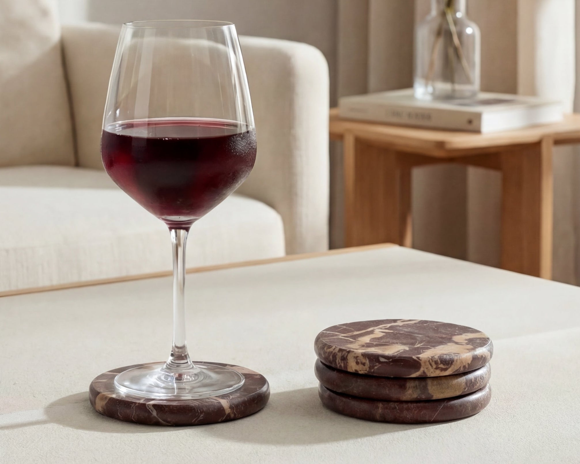 Eloise Marble Coasters – Set of 4 Rosso Levanto Red Polished Stone