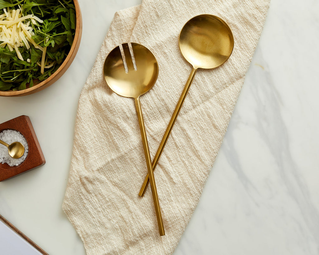 Reine Matte Gold Salad Servers – Spoon and Fork Set