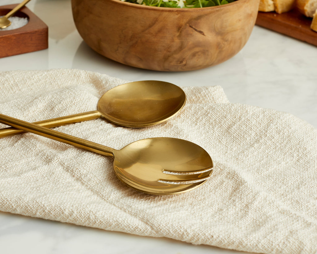 Reine Matte Gold Salad Servers – Spoon and Fork Set