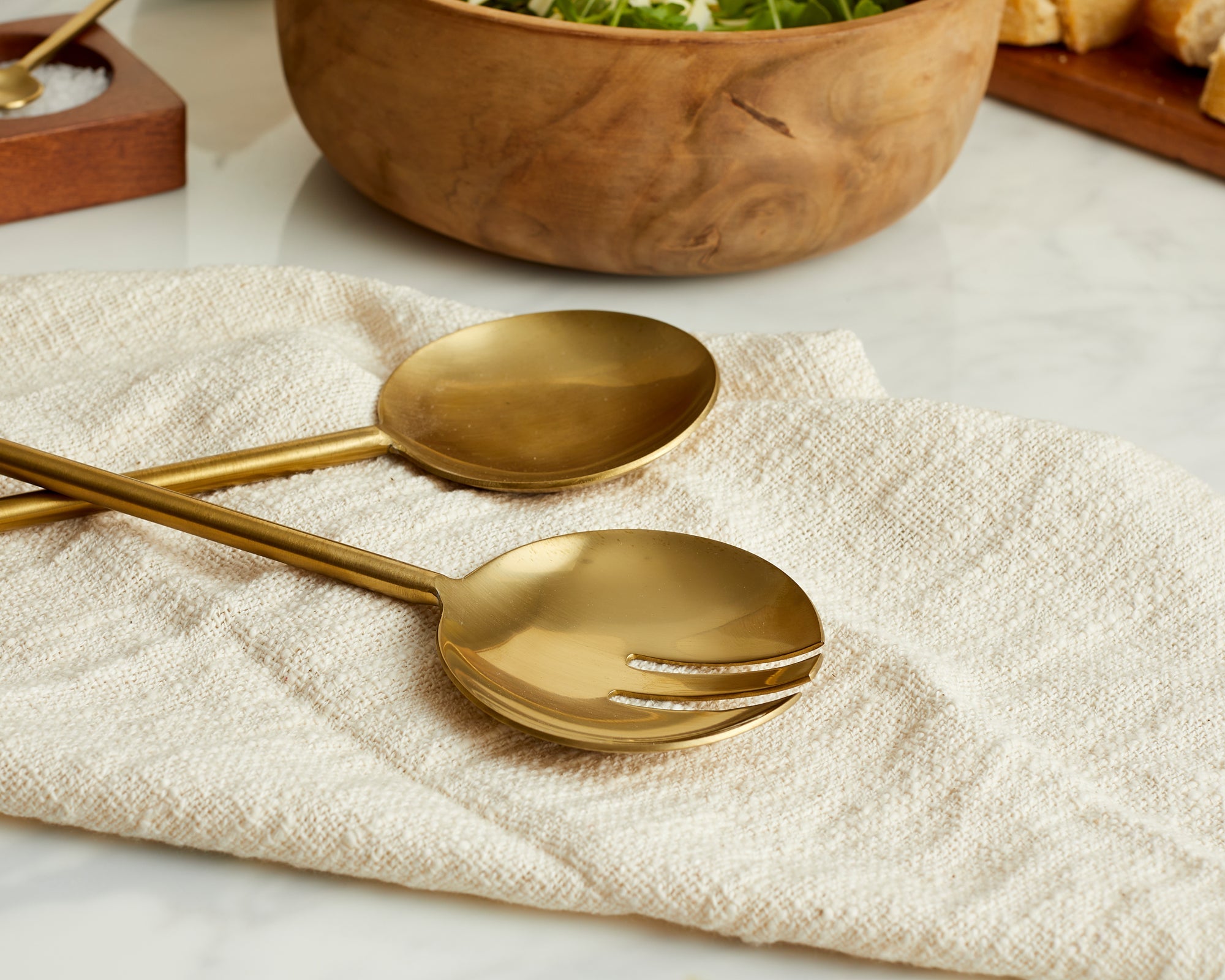 Reine Matte Gold Salad Servers – Spoon and Fork Set