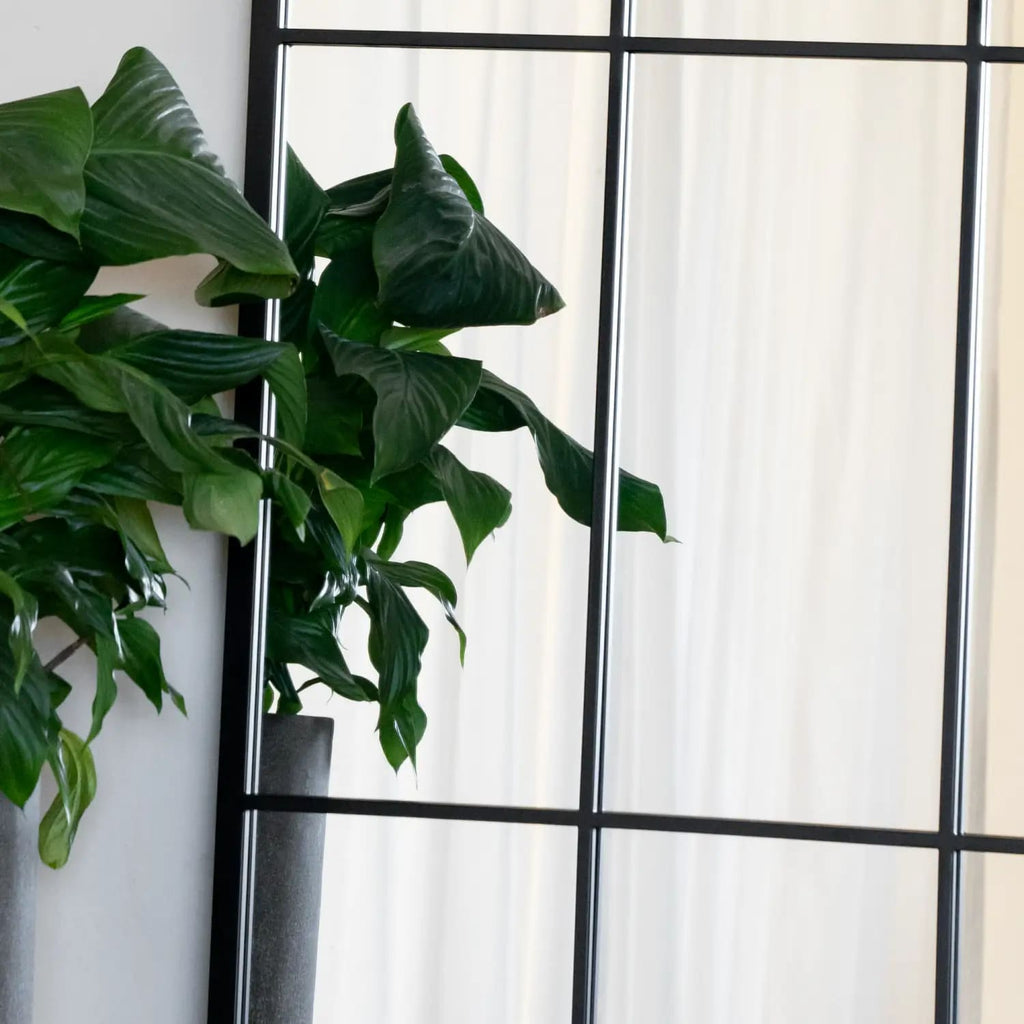 Tomi - Full Length Black Arched Window Mirror - 180cm x 105cm.